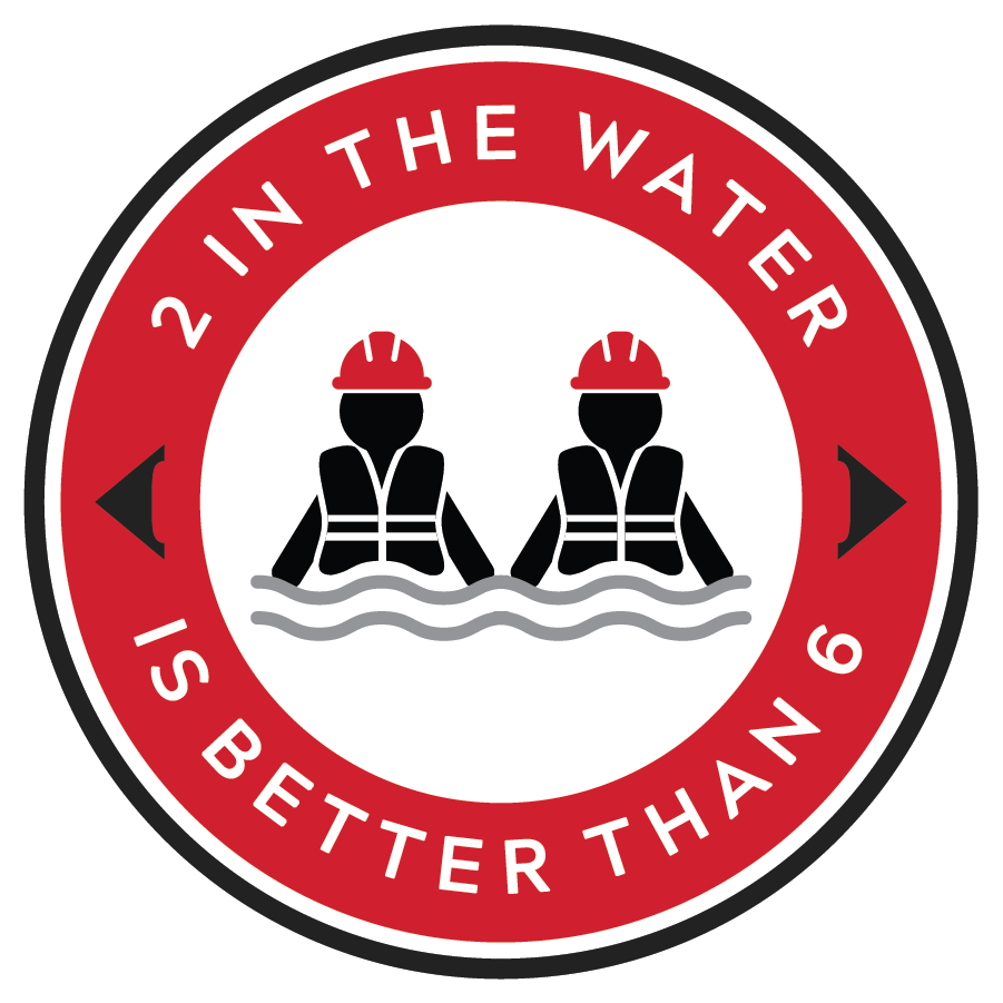 A Core Value badge that says "2 in the water is better than 6."