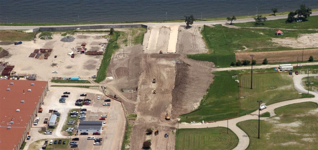 Aerial photo of Cycle Construction's London Ave to HNC Flood Protection