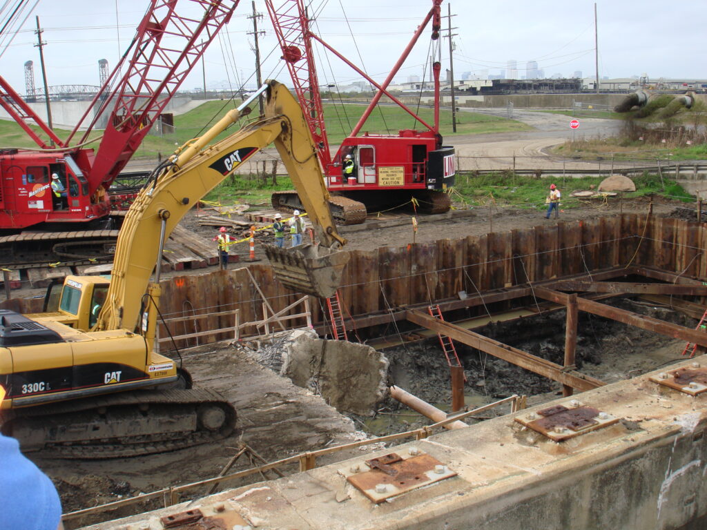 An aerial view of heavy machinery at The Pump Station No. 5 in Orleans Parish, Louisiana