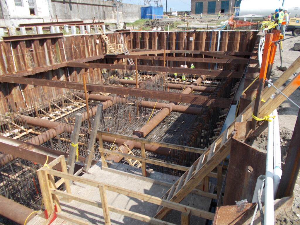 An aerial view of The Pump Station No. 5's base slab in Orleans Parish, Louisiana