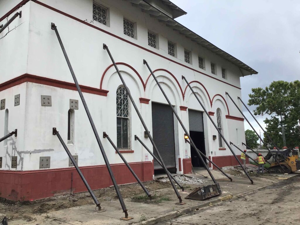 A pump station in New Orleans, Louisiana, in the middle of the process of restoring structural integrity of the building.